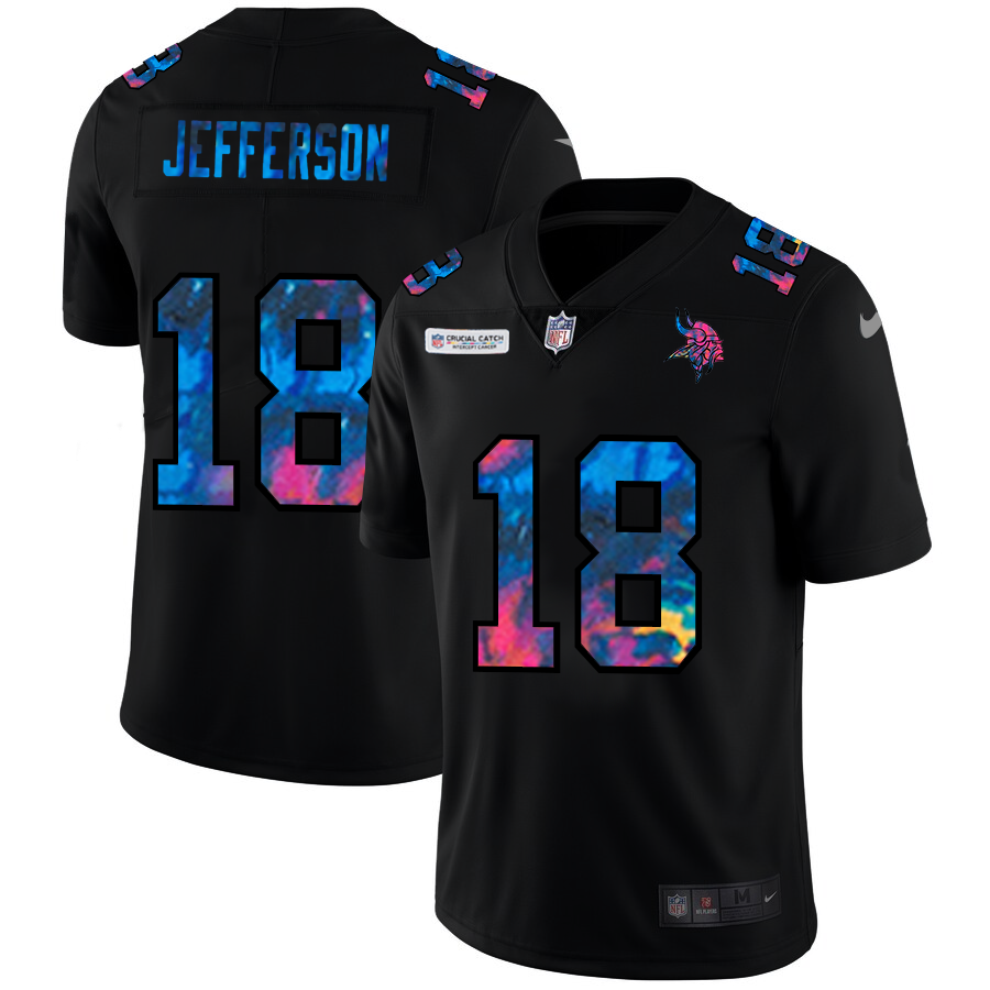 NFL Minnesota Vikings #18 Justin Jefferson Men Nike MultiColor Black 2020 Crucial Catch Vapor Untouchable Limited Jersey->miami dolphins->NFL Jersey